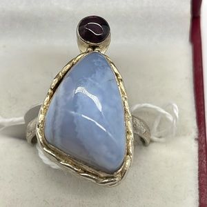 Light Blue Agate Amethyst Silver Ring